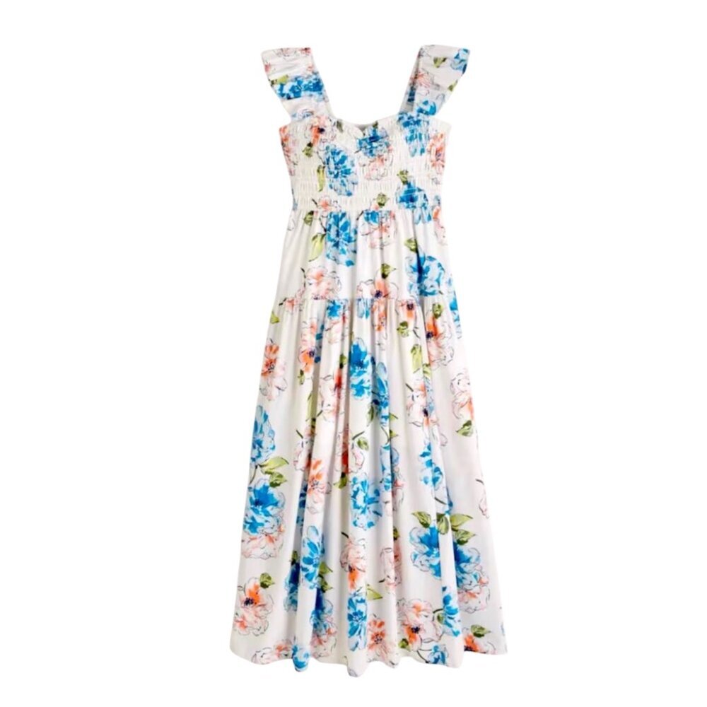 Abercrombie & Fitch Ruffle Strap Smocked Midi Dress